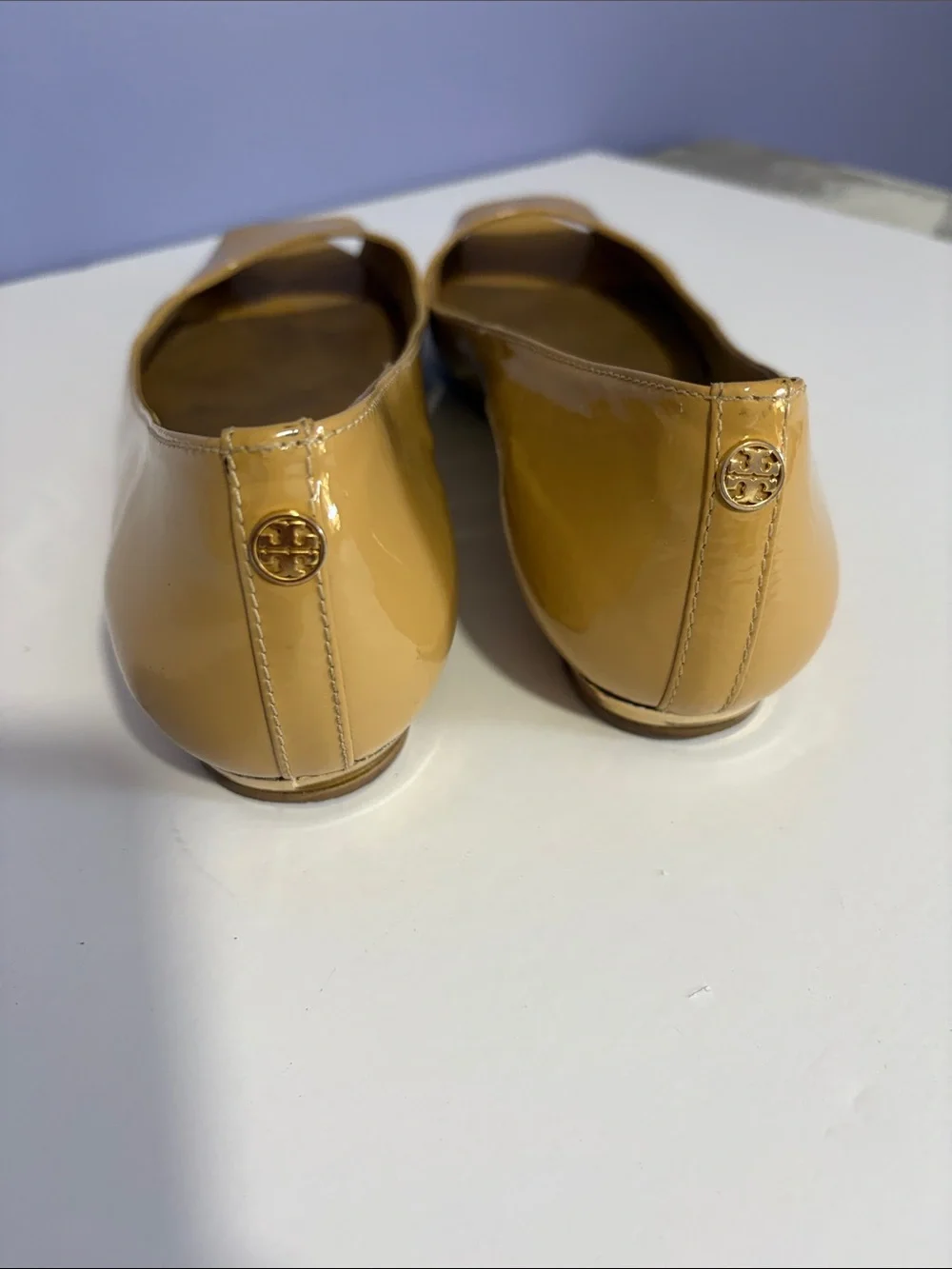 Tory Burch peep-toe patent leather flats